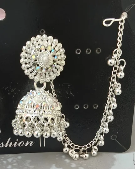 oxidised silver jhumka with chain