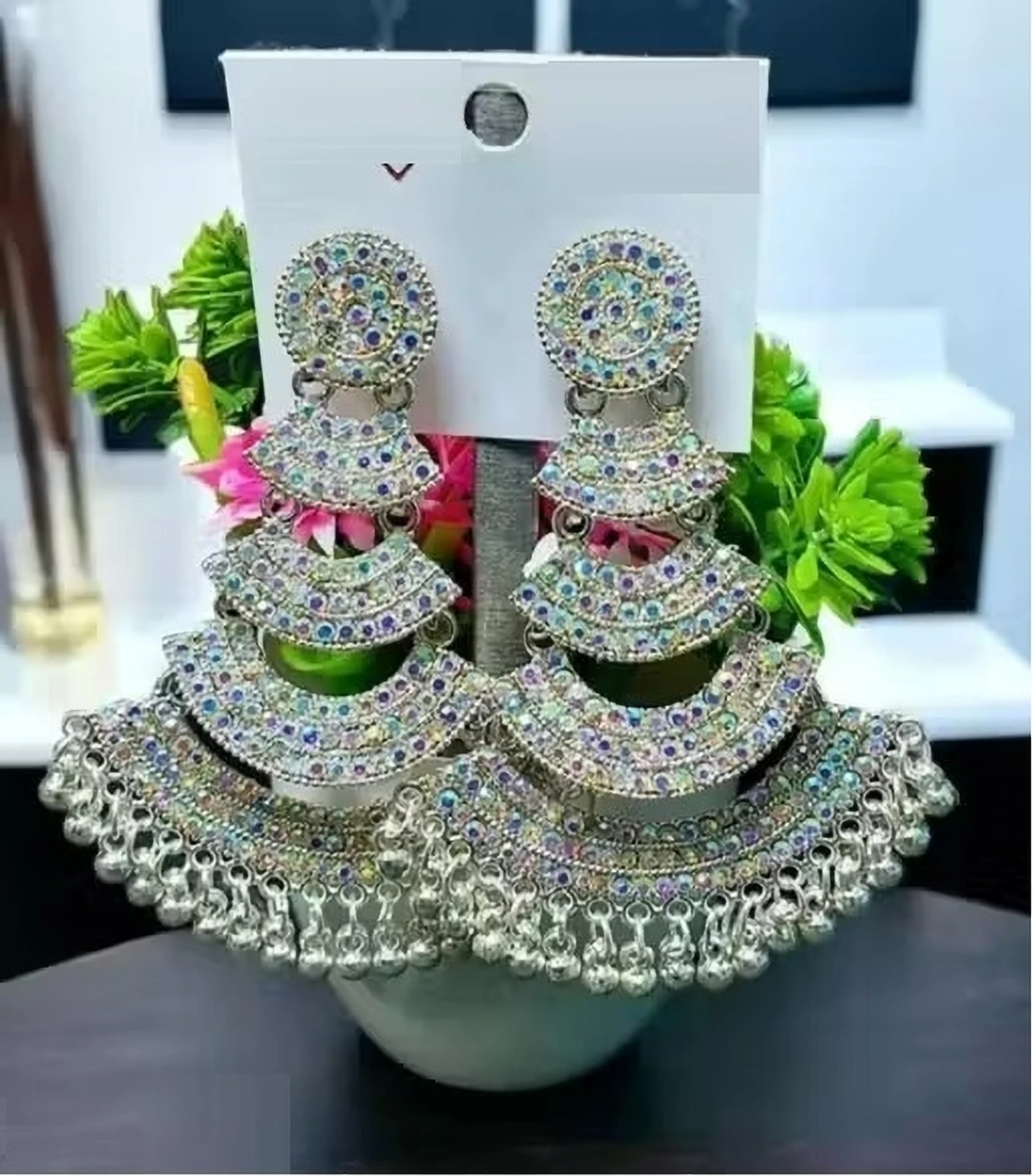 oxidised layered jhumka earrings front view oxidised layered jhumka earrings front view