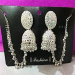 stone studded jhumka earrings front view