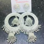ad stone chandbali jhumka earrings silver hoop heavy design