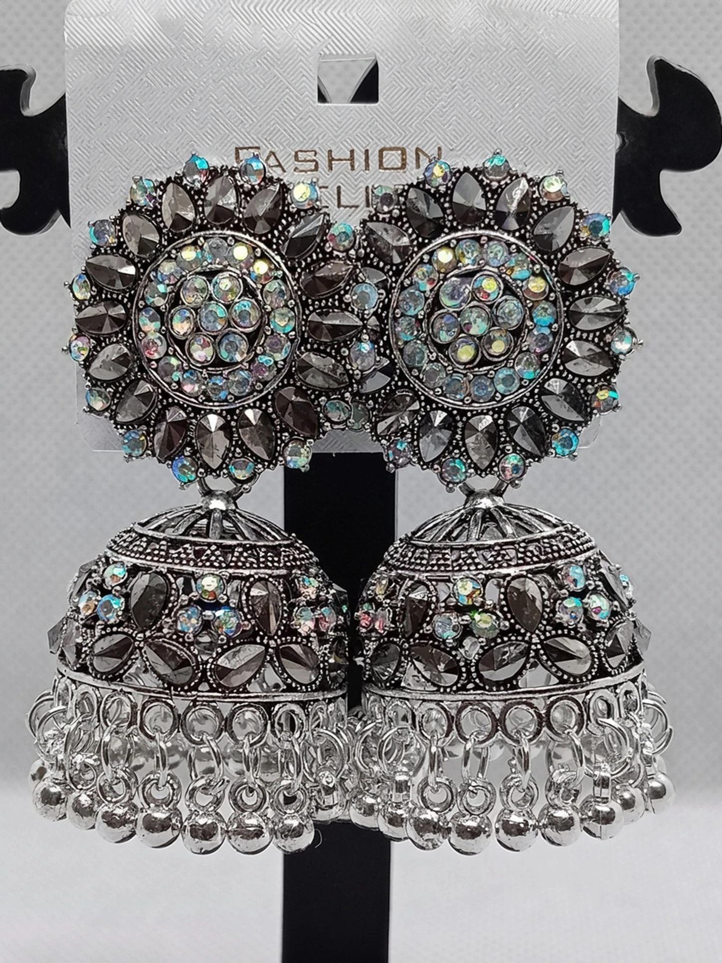 oxidized silver multicolor stone jhumka earrings oxidized silver multicolor stone jhumka earrings
