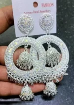 oxidised silver chandbali earrings with hanging jhumka design