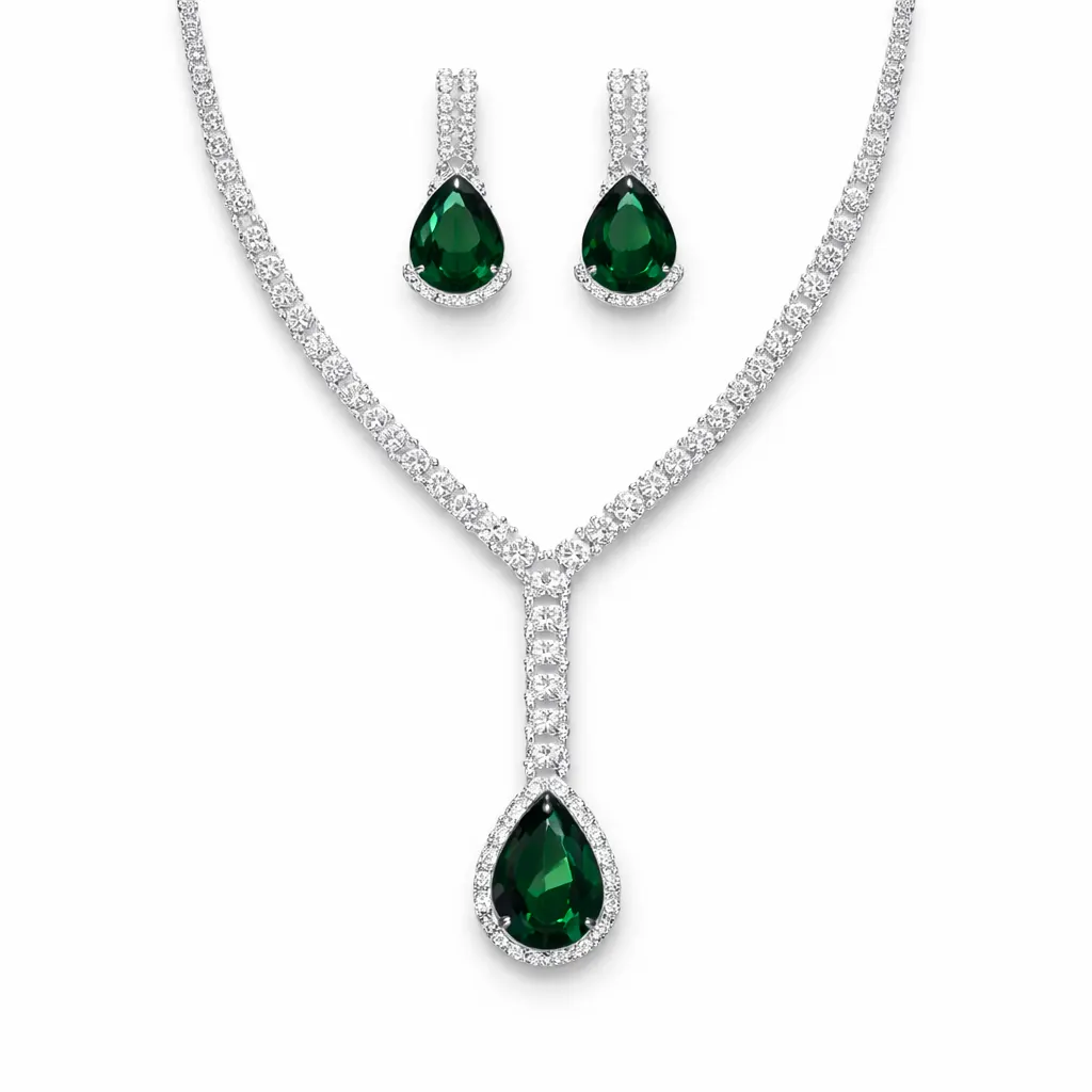 Emerald Green Teardrop Pendant Necklace Set Emerald Green Teardrop Pendant Necklace Set