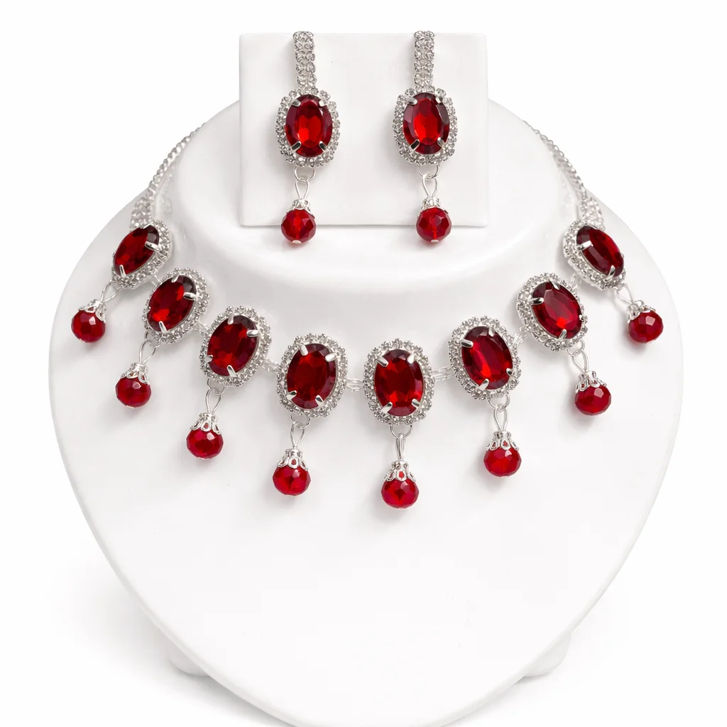 Red Crystal Bridal Necklace Set-1 red crystal bridal necklace set wholesale