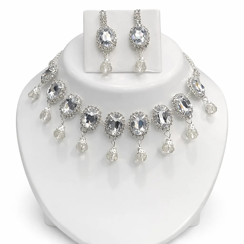 Silver Crystal Bridal Necklace Set Box-1 Silver Crystal Bridal Necklace Set Box