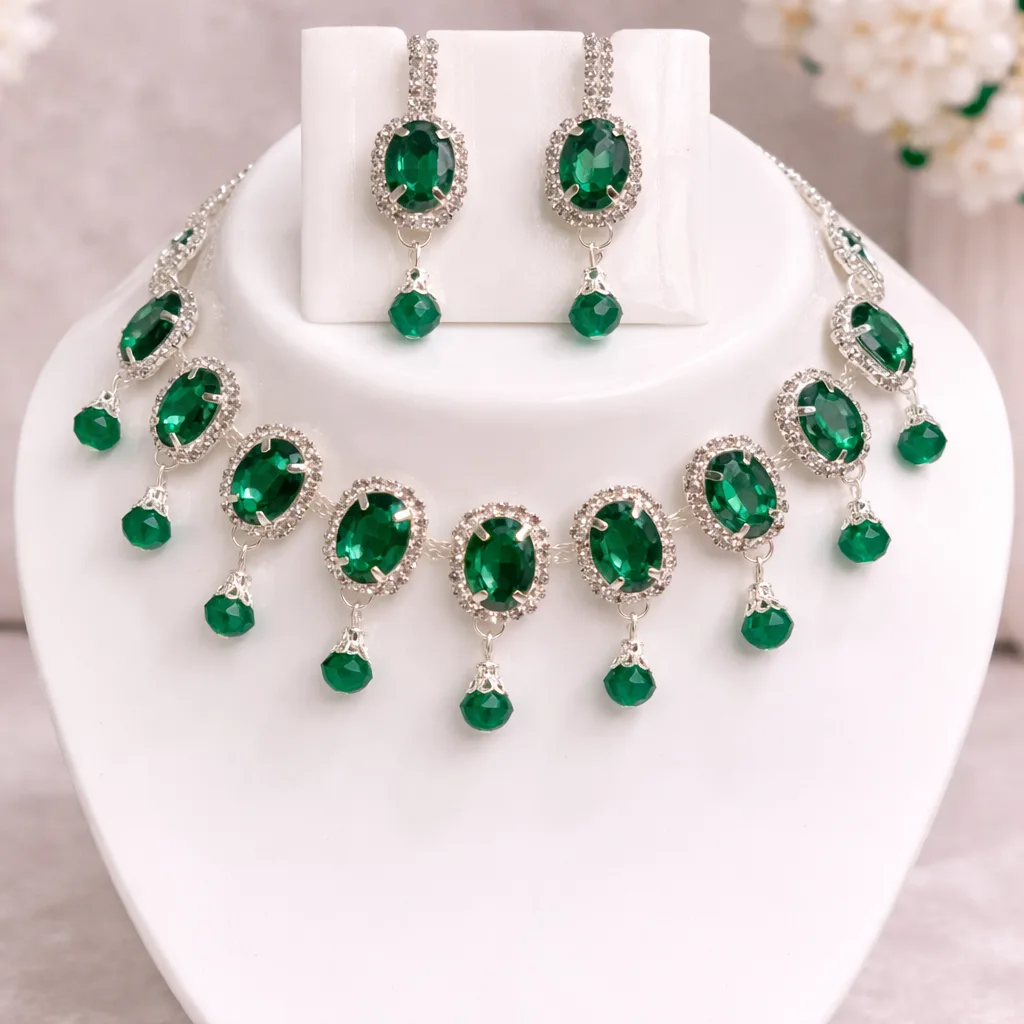 emerald green crystal bridal necklace set wholesale emerald green crystal bridal necklace set wholesale