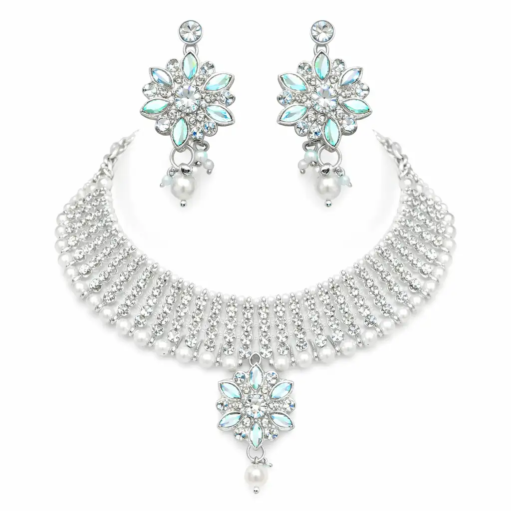 heavy silver american diamond bridal choker necklace set wholesale heavy silver american diamond bridal choker necklace set wholesale