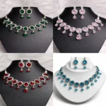 Diamond Oval Stone Bridal Necklace Set