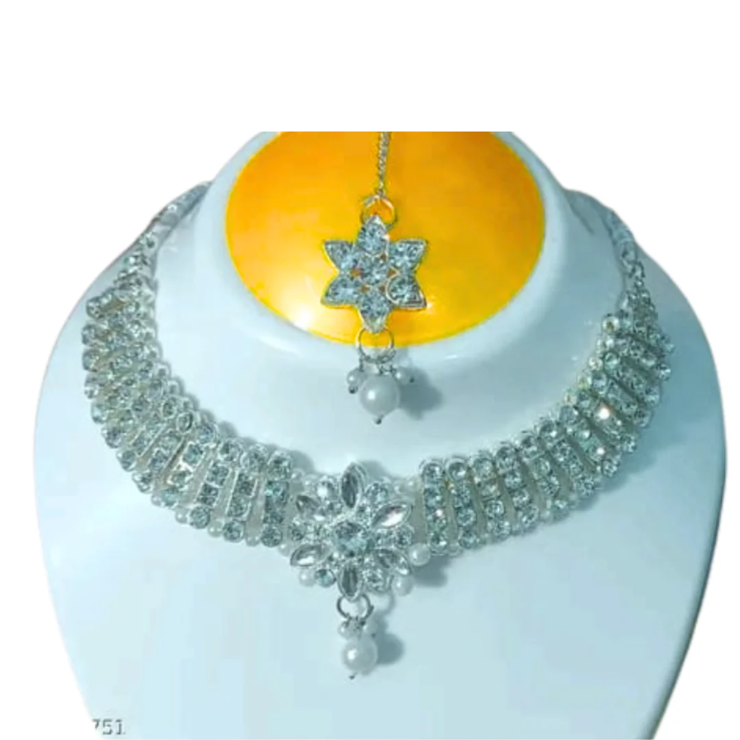 silver american diamond bridal choker necklace set with maang tikka wholesale silver american diamond bridal choker necklace set with maang tikka wholesale