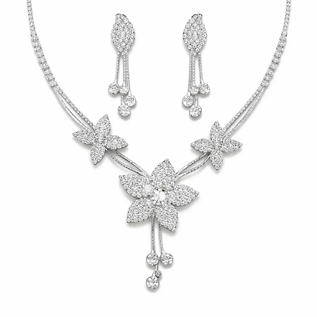 silver american diamond floral drop necklace set wholesale silver american diamond floral drop necklace set wholesale