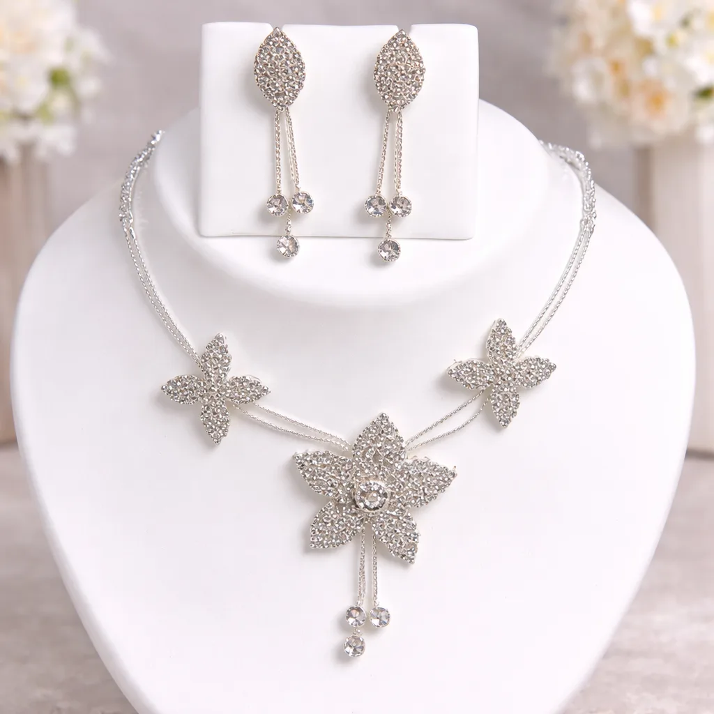 silver floral crystal necklace set wholesale silver floral crystal necklace set wholesale