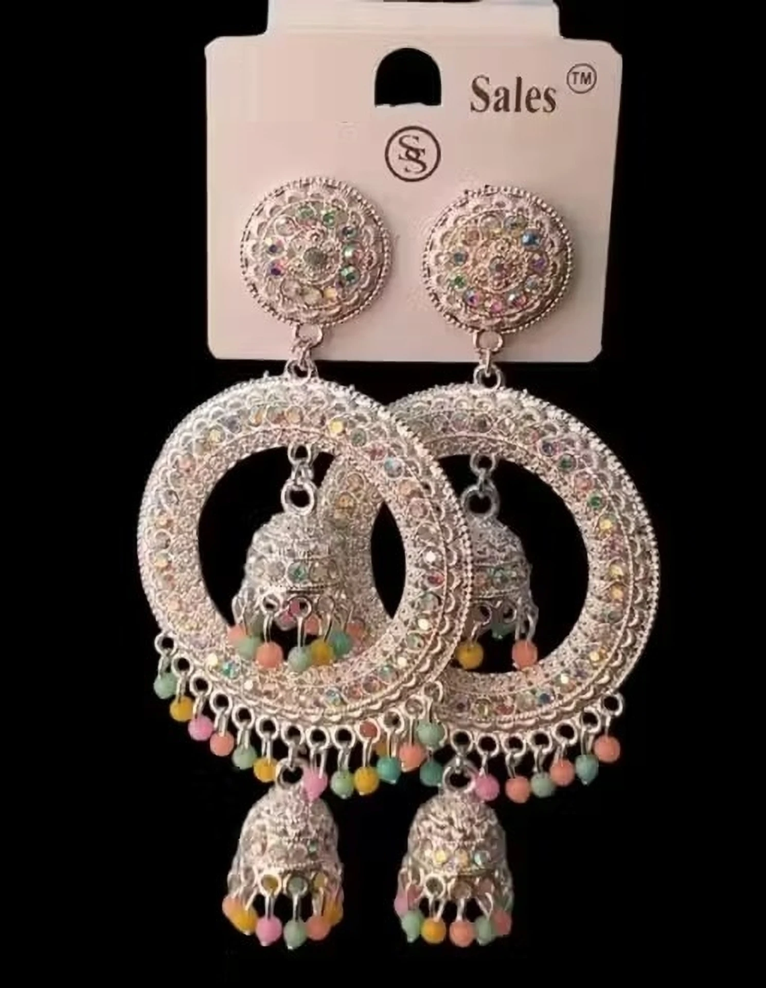 oxidised silver chandbali jhumka earrings with colorful beads oxidised silver chandbali jhumka earrings with colorful beads
