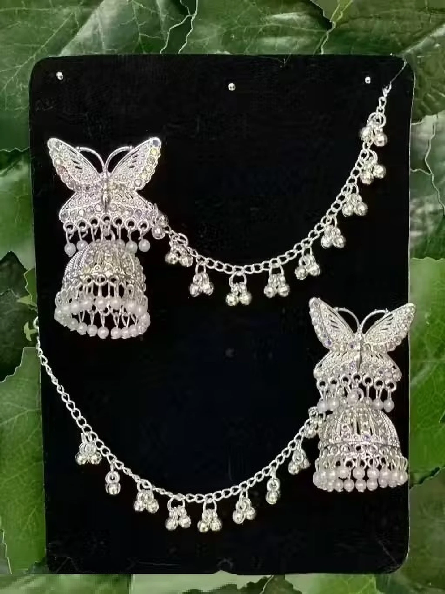 butterfly oxidised jhumka earrings with chain butterfly oxidised jhumka earrings with chain