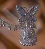 oxidised silver butterfly jhumka earrings with chain and ghungroo