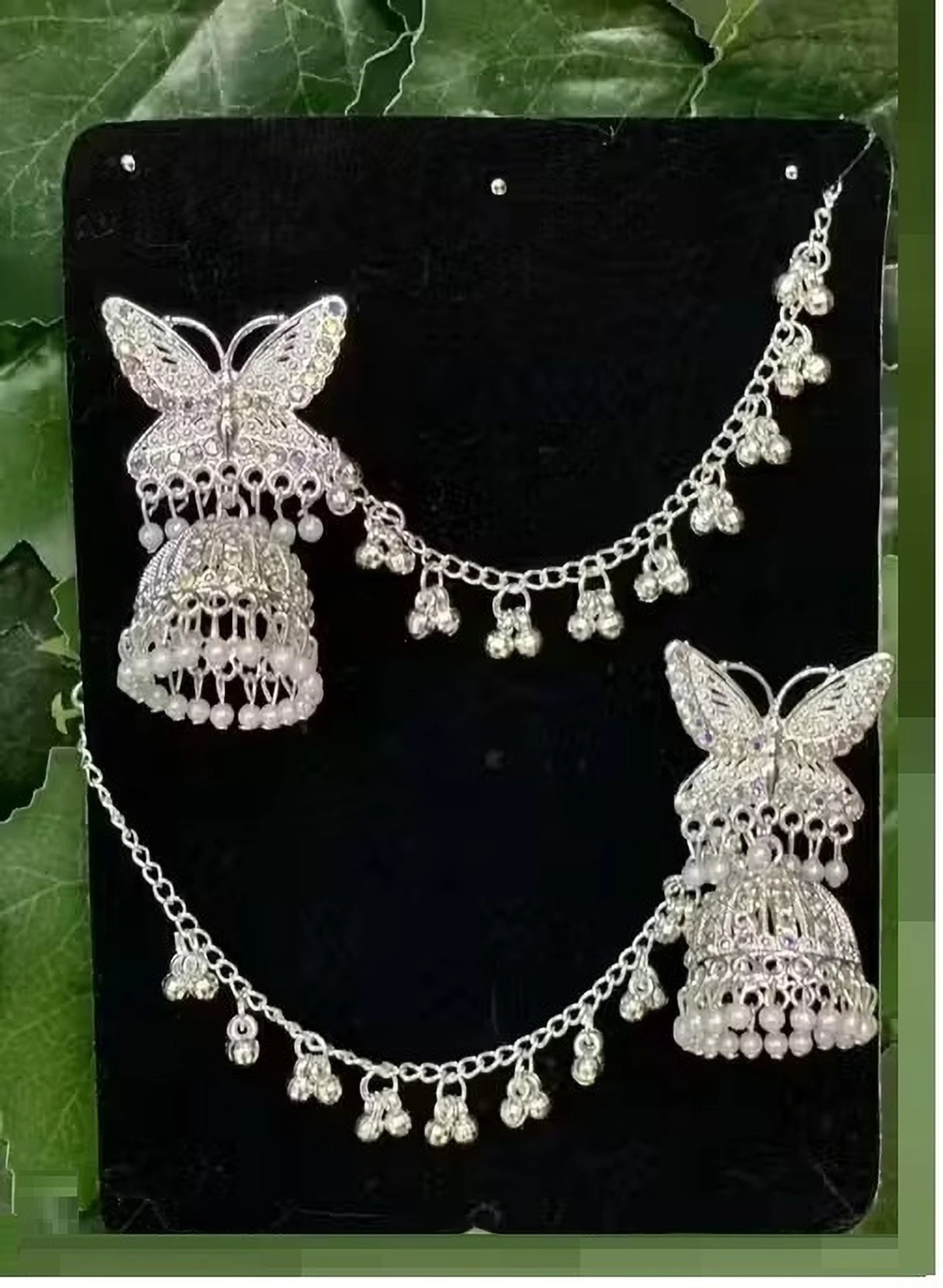 silver butterfly jhumka earrings with sahare chain traditional party wear jewellery silver butterfly jhumka earrings with sahare chain traditional party wear jewellery