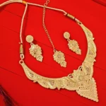 antique gold choker necklace set with earrings and maang tikka bridal jewellery