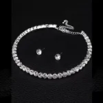 silver american diamond choker necklace set with stud earrings