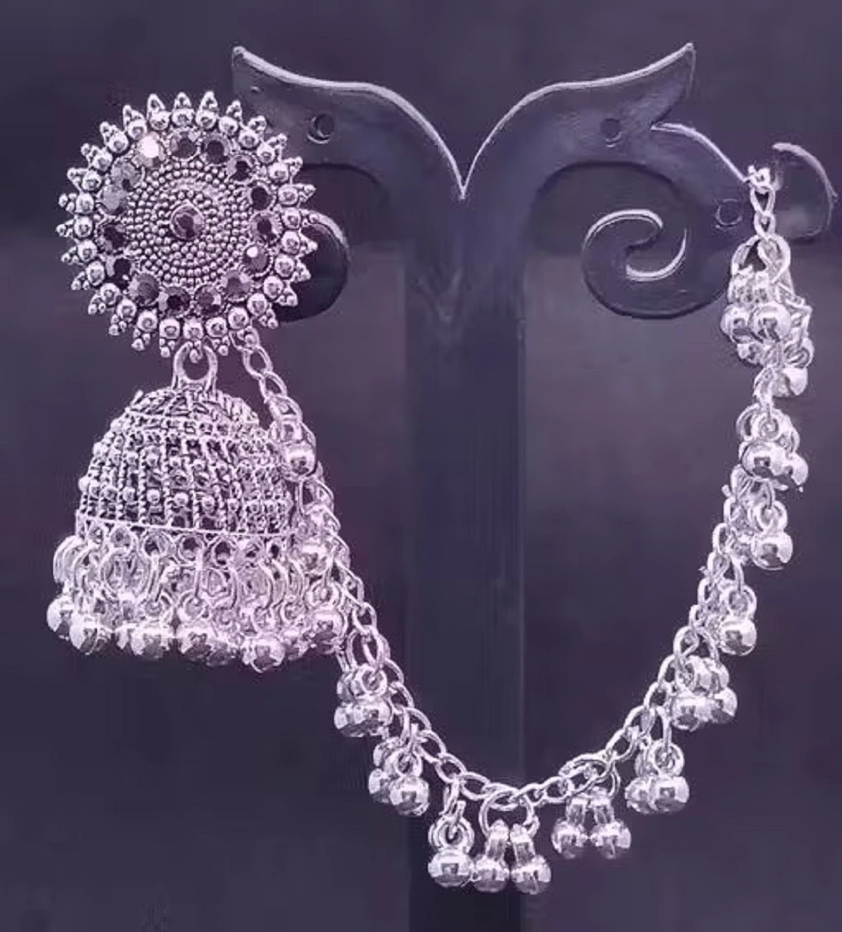 oxidised jhumka earrings with chain sahara design oxidised jhumka earrings with chain sahara design