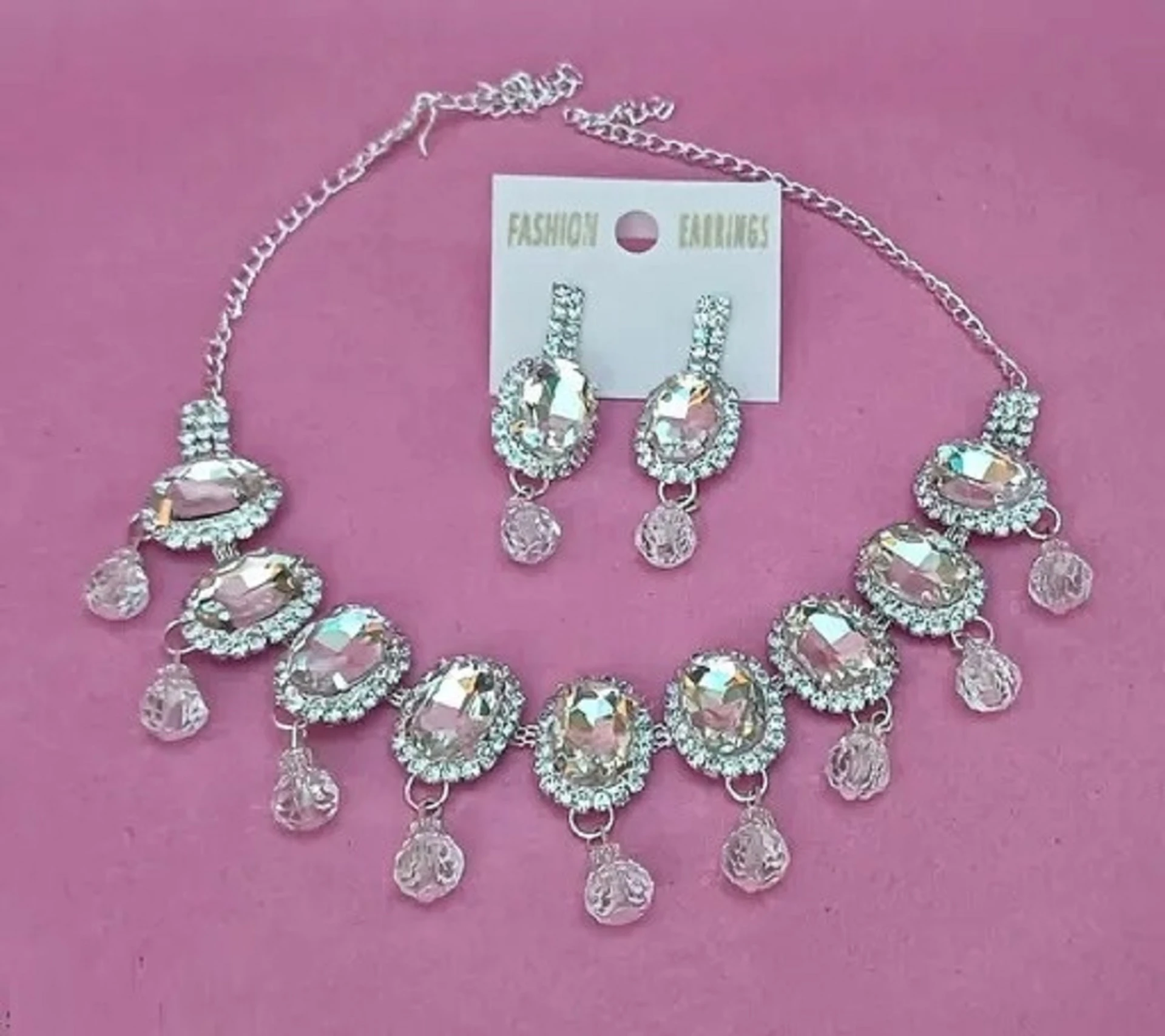 pink crystal necklace set with earrings pink crystal necklace set with earrings