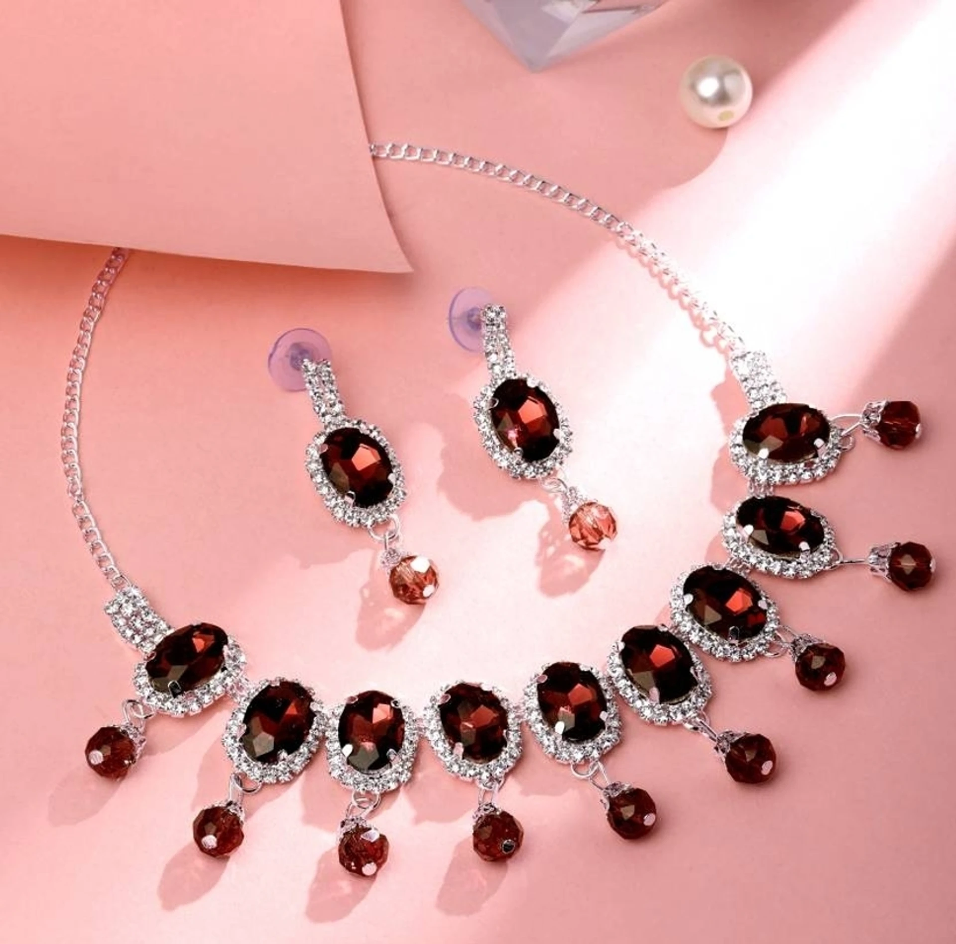 red crystal stone necklace set with earrings red crystal stone necklace set with earrings
