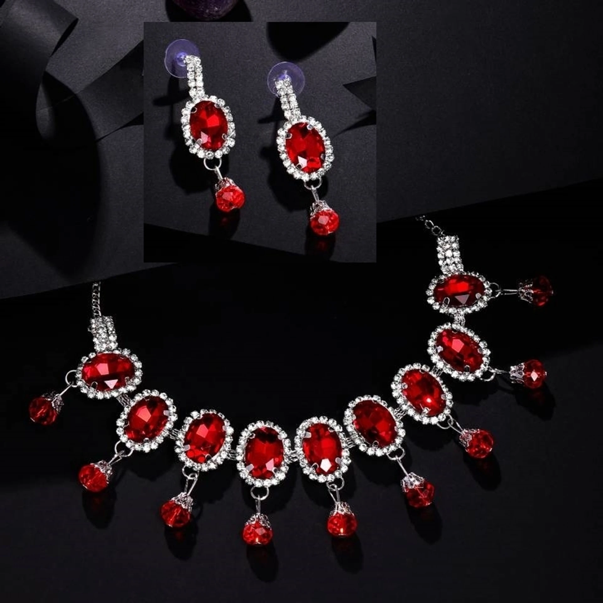 premium red crystal necklace set with earrings premium red crystal necklace set with earrings