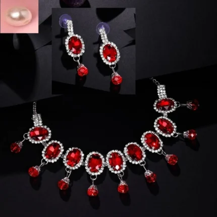 luxury red crystal necklace set with earrings