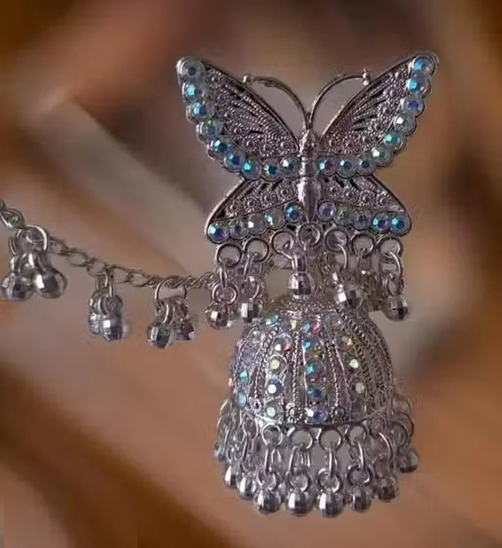 butterfly oxidised jhumka earrings with chain ghungroo design butterfly oxidised jhumka earrings with chain ghungroo design