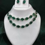 emerald green double layer necklace set with matching earrings minimal design
