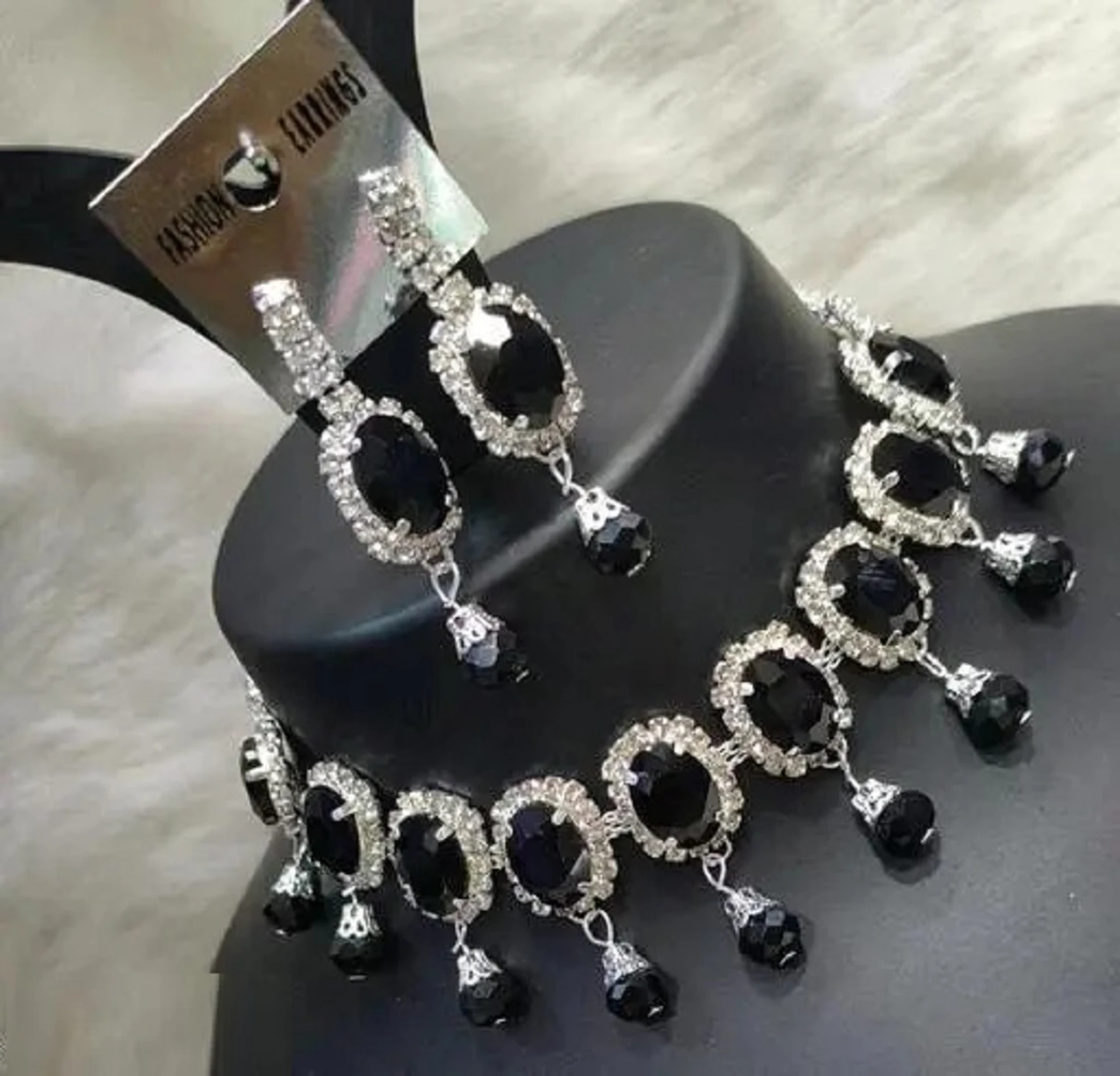 black stone choker necklace set with earrings silver plated party wear jewellery black stone choker necklace set with earrings silver plated party wear jewellery
