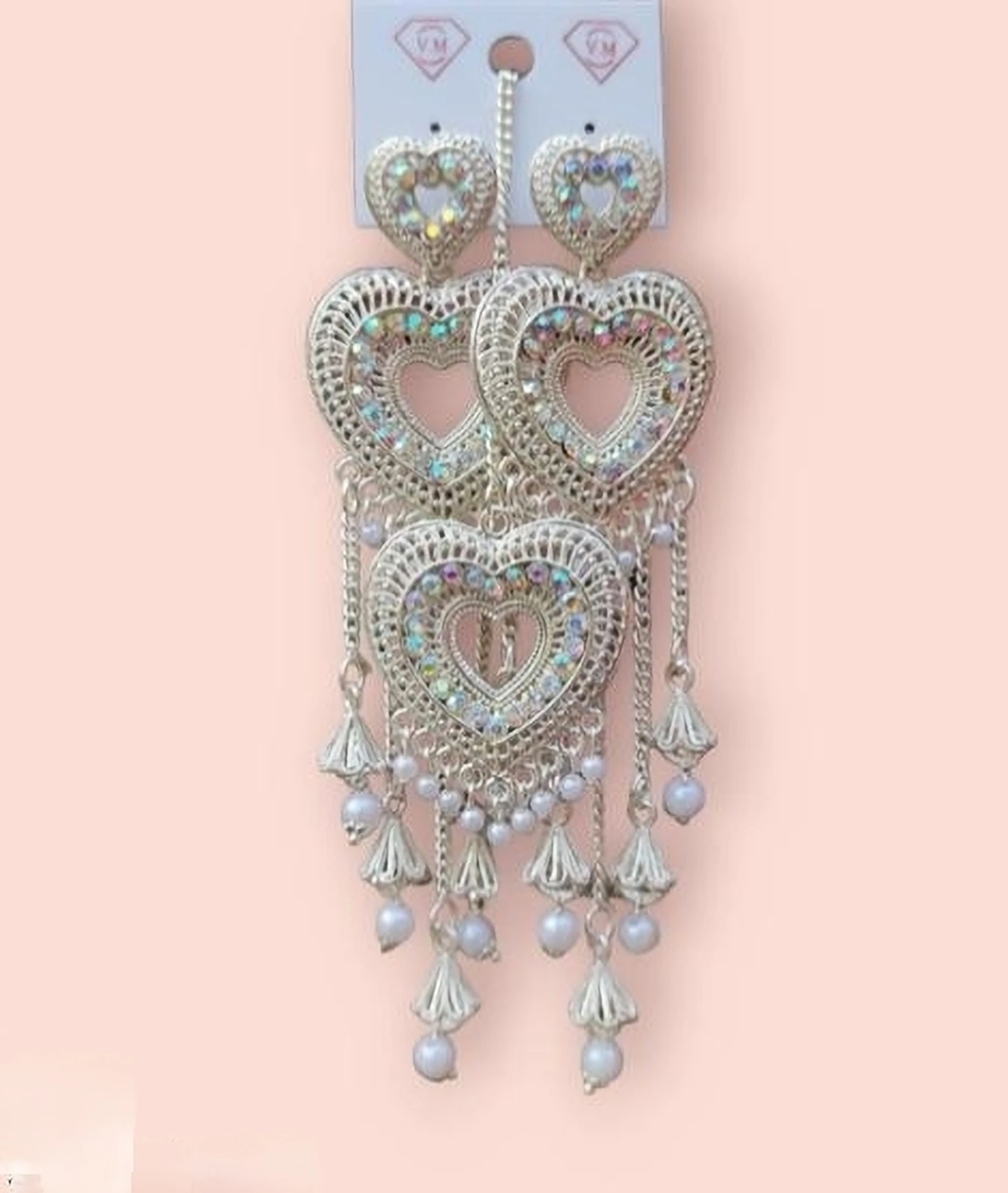 heart design long earrings with pearl drops oxidised jewellery wholesale heart design long earrings with pearl drops oxidised jewellery wholesale