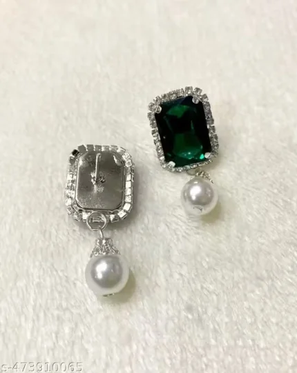 emerald green stone necklace set with earrings pearl drop wholesale jewellery