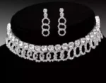 silver crystal choker necklace set with loop design earrings modern jewellery