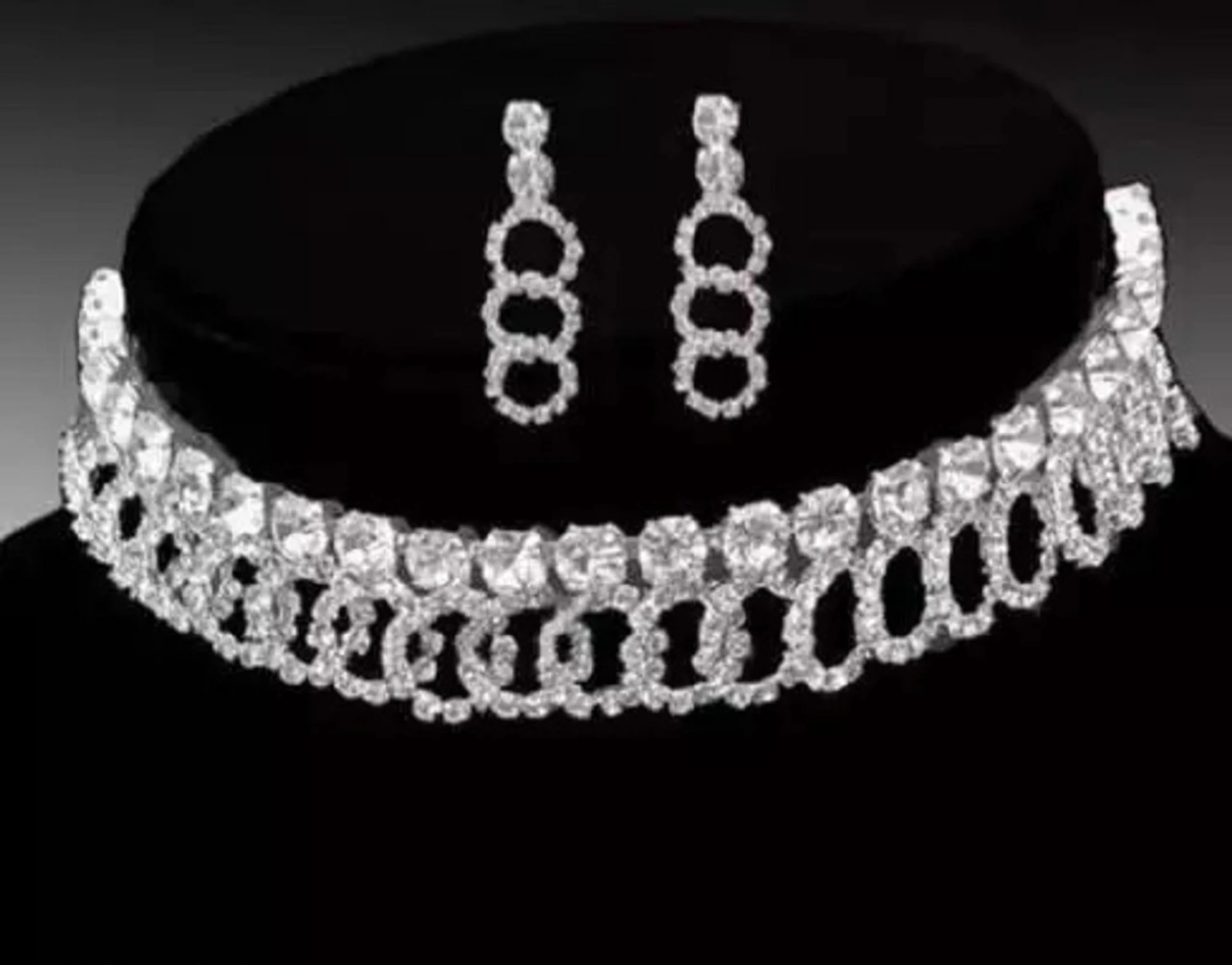 silver crystal choker necklace set with loop design earrings modern jewellery silver crystal choker necklace set with loop design earrings modern jewellery