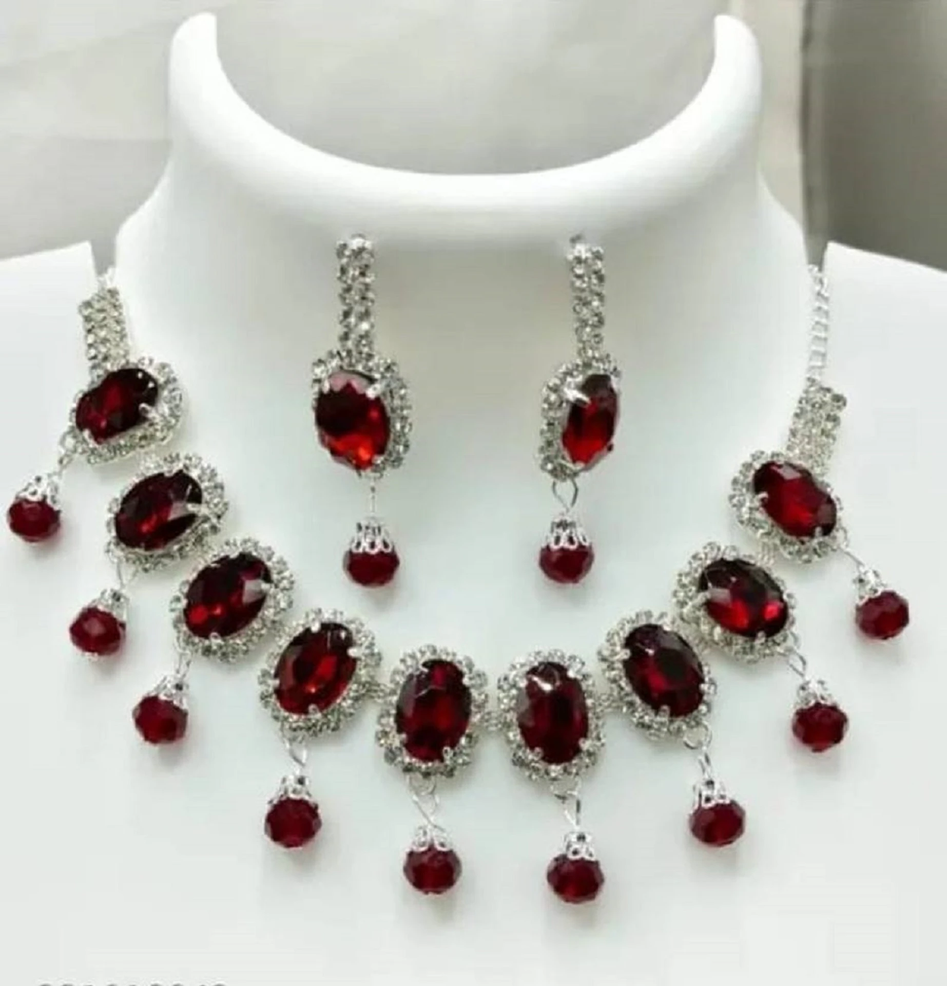 red stone choker necklace set with drop beads bridal jewellery red stone choker necklace set with drop beads bridal jewellery