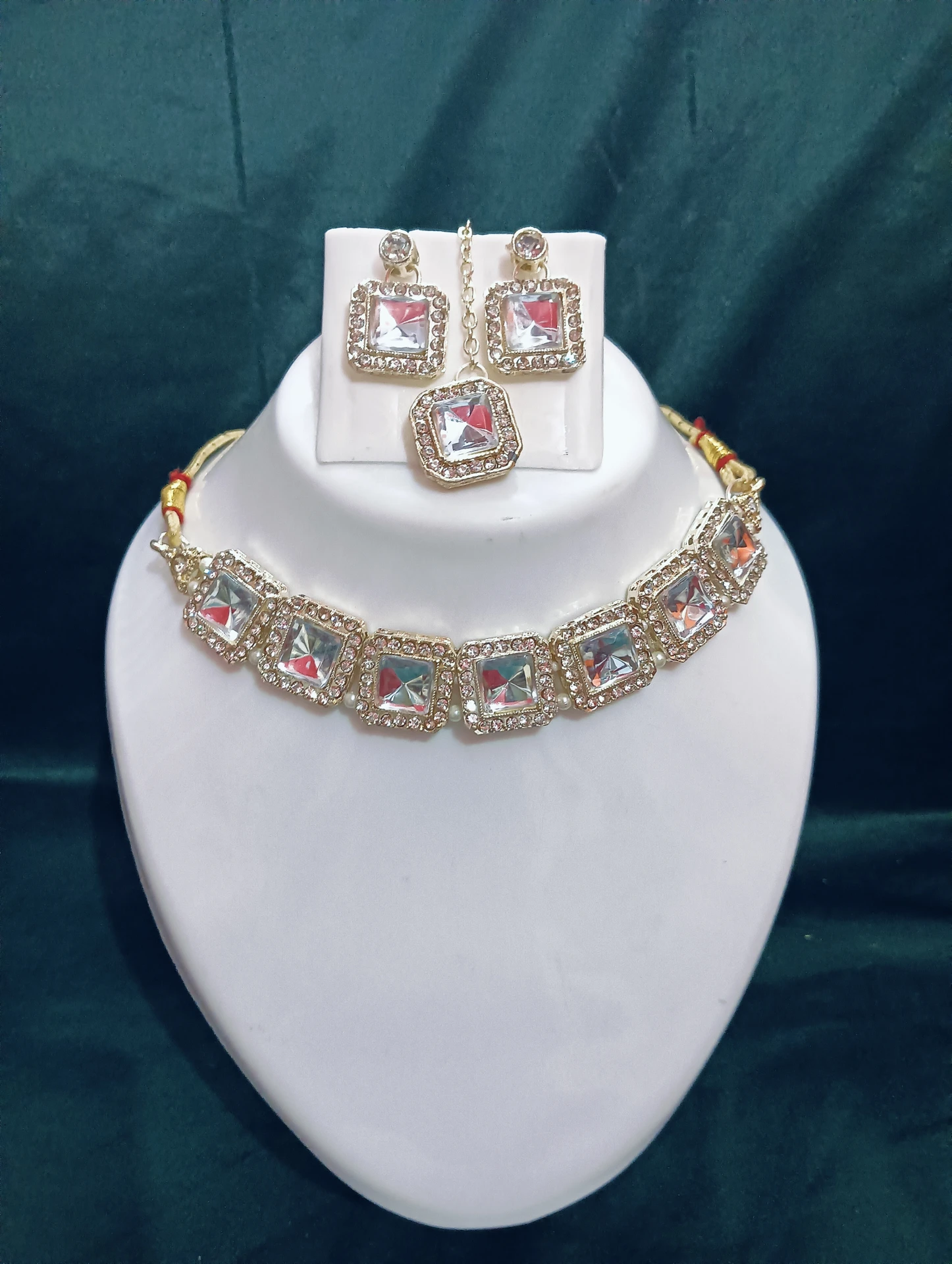 square crystal gold choker necklace set with earrings and pendant square crystal gold choker necklace set with earrings and pendant