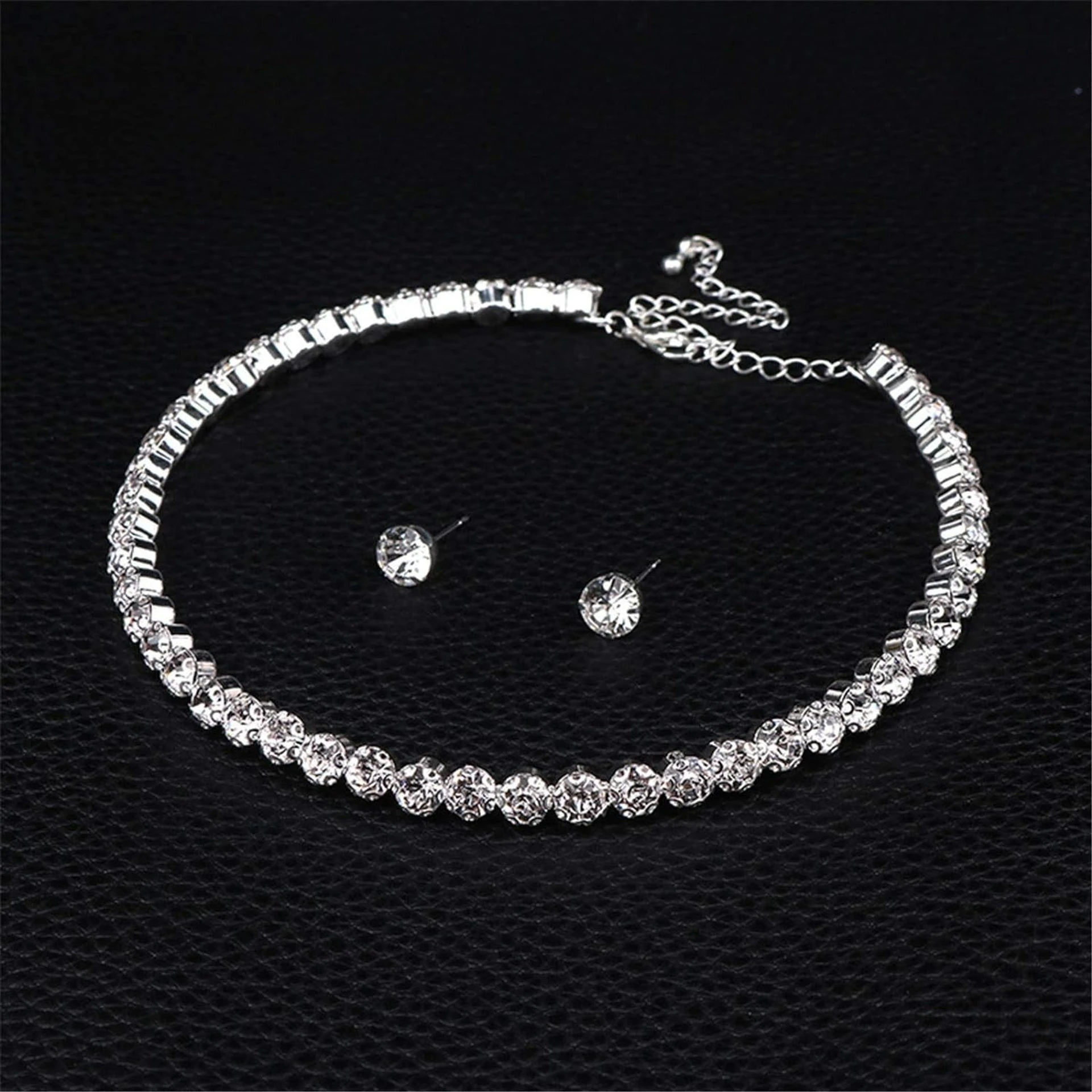 diamond style silver choker necklace set with earrings diamond style silver choker necklace set with earrings