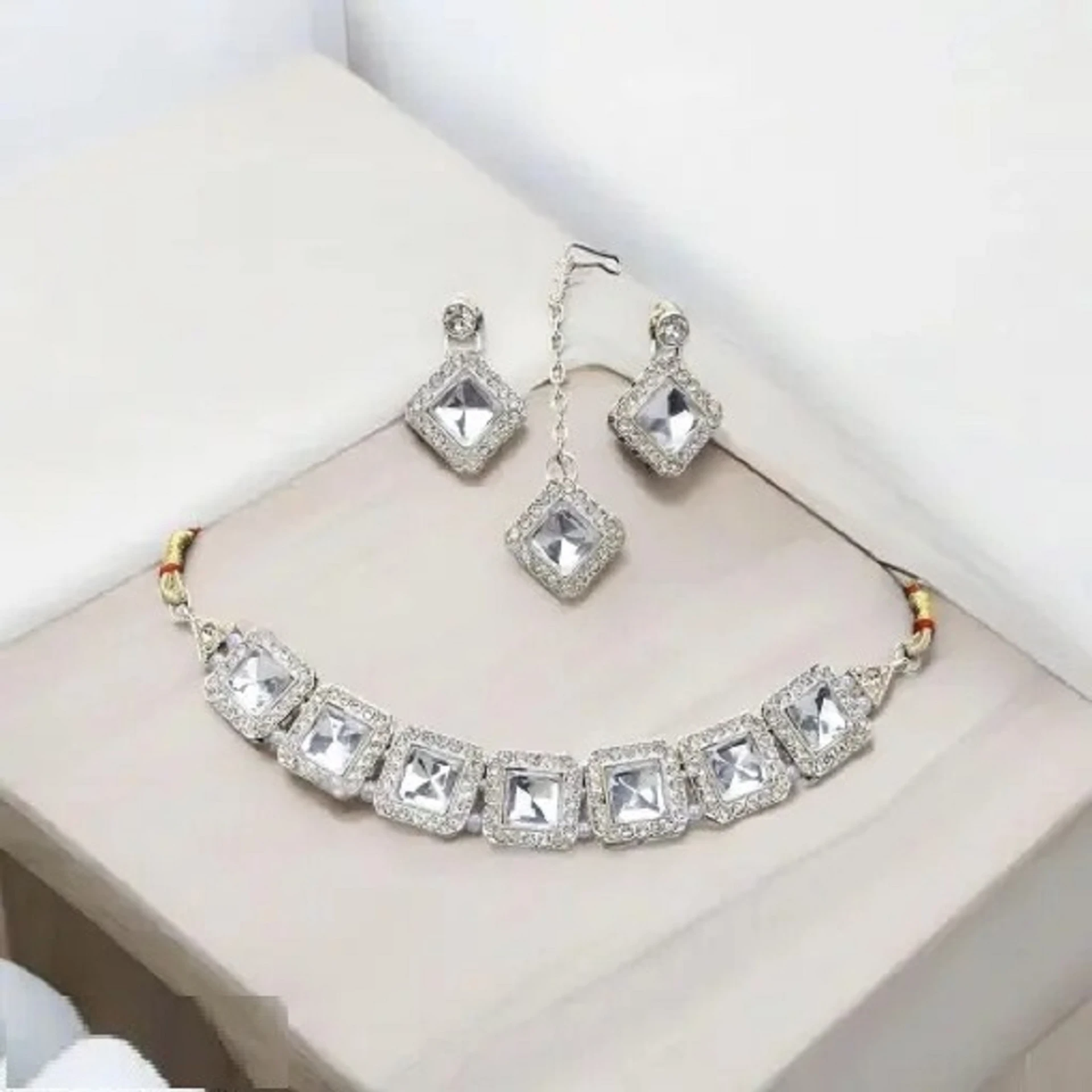 square crystal choker necklace set with earrings and pendant square crystal choker necklace set with earrings and pendant