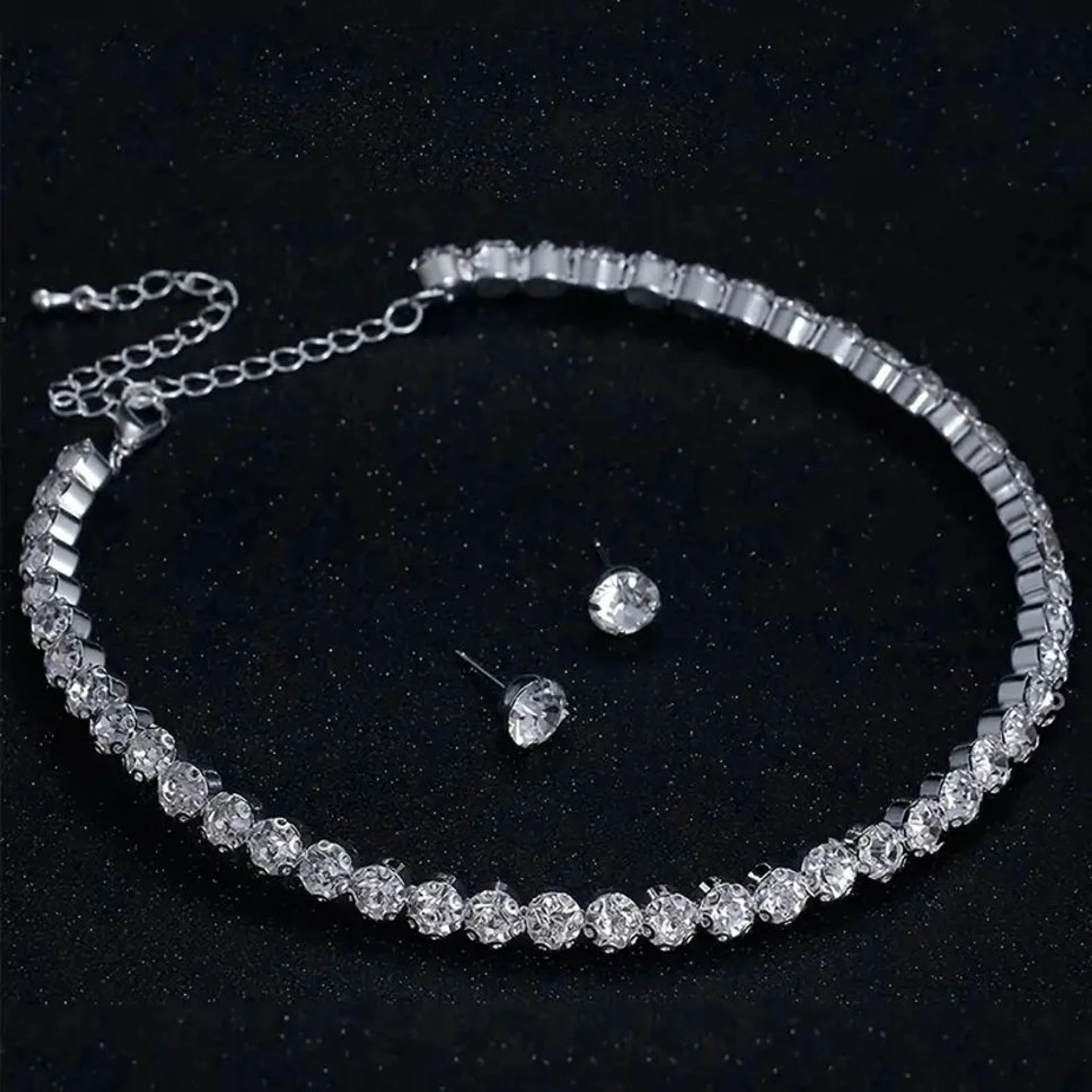 american diamond choker necklace set with matching earrings american diamond choker necklace set with matching earrings