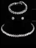 american diamond choker necklace bracelet set with stud earrings