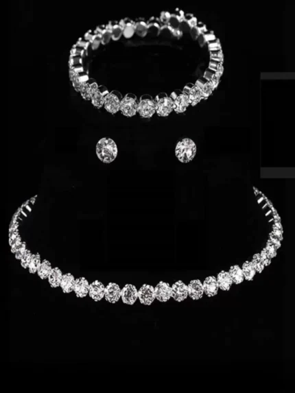american diamond choker necklace bracelet set with stud earrings