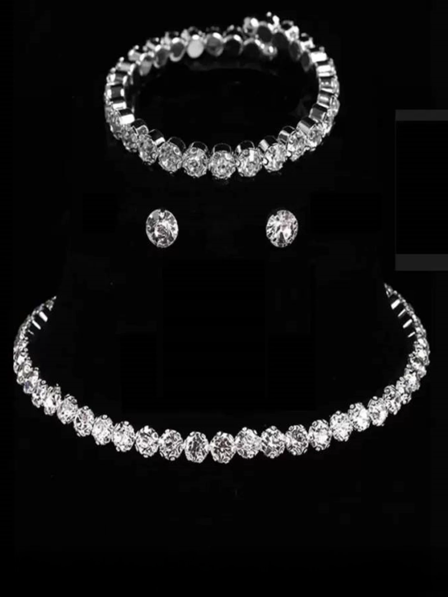 american diamond choker necklace bracelet set with stud earrings american diamond choker necklace bracelet set with stud earrings