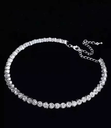 silver american diamond choker necklace set with stud earrings