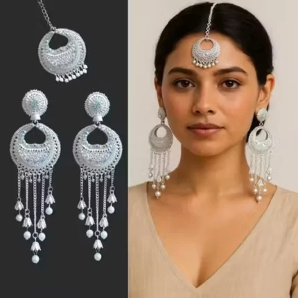traditional chandbali earrings set worn by model