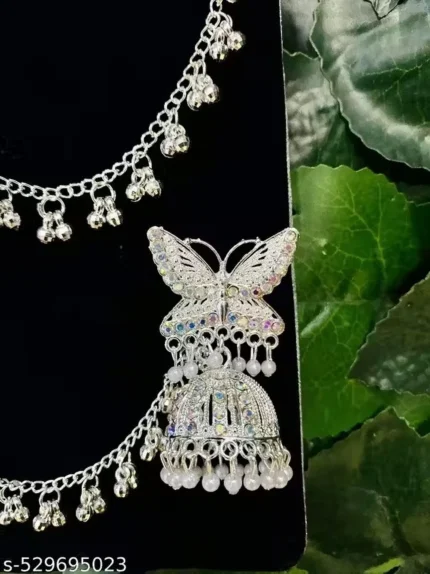 butterfly oxidised jhumka earrings with chain