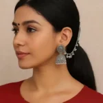 oxidised silver jhumka earrings with sahara chain wholesale jewellery