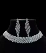 diamond style silver choker necklace set with earrings