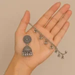 oxidised silver jhumka earrings with sahara chain