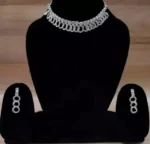 silver crystal choker necklace set with loop design earrings modern jewellery