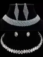 diamond style silver choker necklace set with earrings